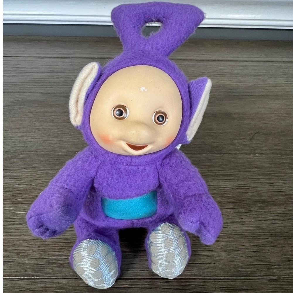 Vintage Teletubbies Tinky Winky Plush Playskool 1998 Purple Vinyl Face Toy Tag